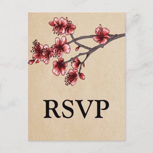 Red  Cherry Blossom RSVP Briefkaart (Voorkant)