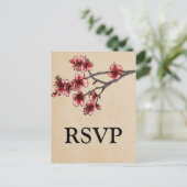 Red  Cherry Blossom RSVP Briefkaart (Staand voorkant)