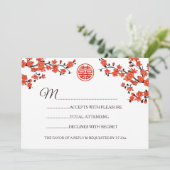 Red Cherry Blossom RSVP Chinese bruiloft Kaart (Staand voorkant)