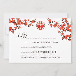 Red Cherry Blossom RSVP Chinese bruiloft Kaart
