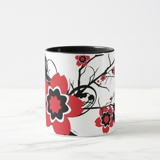 Red Cherry Blossom Sakura Design Mok (Midden)