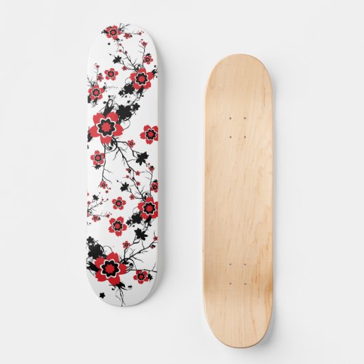 Red Cherry Blossom Sakura Design Skateboard (Voorkant)