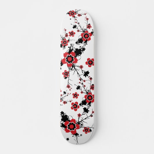 Red Cherry Blossom Sakura Design Skateboard (Voorkant)