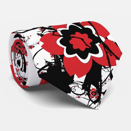 Red Cherry Blossom Sakura Design Stropdas (Opgerold)