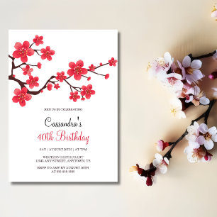 Red Cherry Blossom Sakura Floral 40e verjaardag Kaart