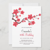 Red Cherry Blossom Sakura Floral 40e verjaardag Kaart (Voorkant)