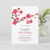 Red Cherry Blossom Sakura Floral 40e verjaardag Kaart (Staand voorkant)