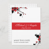 Red Cherry Blossom Sakura Save the Date Aankondigingskaart (Voorkant / Achterkant)