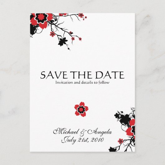 Red Cherry Blossom Sakura Save the Date Aankondigingskaart (Voorkant)