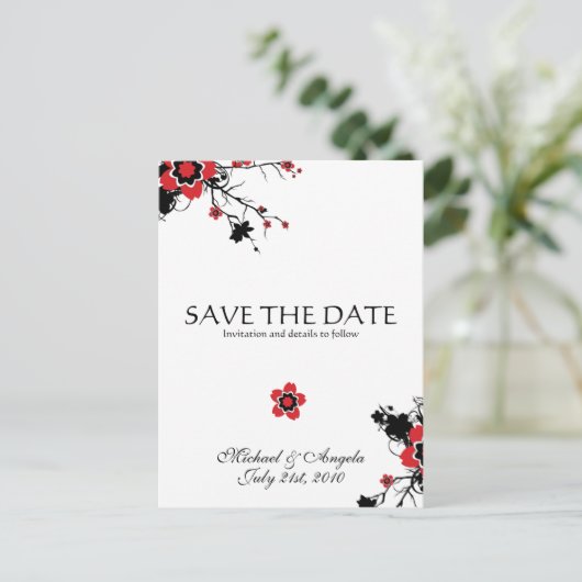 Red Cherry Blossom Sakura Save the Date Aankondigingskaart (Staand voorkant)