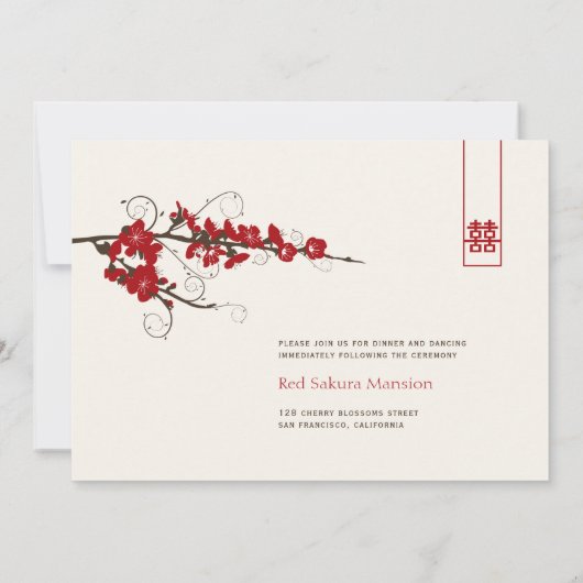 Red Cherry Blossom Sakura zwemt Aziatische bruilof Kaart (Achterkant)