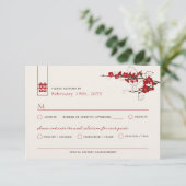 Red Cherry Blossom Sakura zwemt Aziatische bruilof RSVP Kaartje (Staand voorkant)