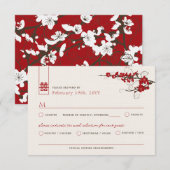 Red Cherry Blossom Sakura zwemt Aziatische bruilof RSVP Kaartje (Voorkant / Achterkant)