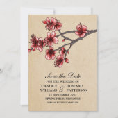 Red Cherry Blossom Save the Date Invite (Voorkant)