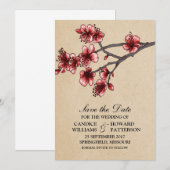 Red  Cherry Blossom Save the Date Invite (Voorkant / Achterkant)