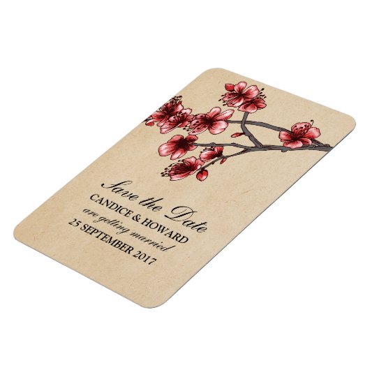 Red Cherry Blossom Save the Date Magneet (Linkerzijde)