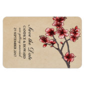 Red  Cherry Blossom Save the Date Magneet (Horizontaal)