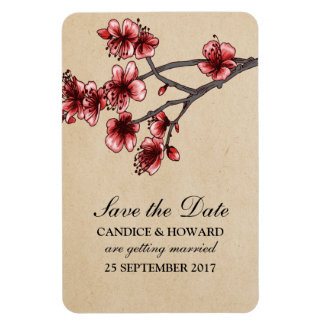 Red  Cherry Blossom Save the Date Magneet
