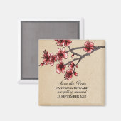 Red  Cherry Blossom Save the Date Magnet (Voorkant / Achterkant)