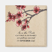 Red  Cherry Blossom Save the Date Magnet (Voorkant)