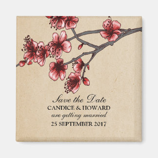 Red  Cherry Blossom Save the Date Magnet