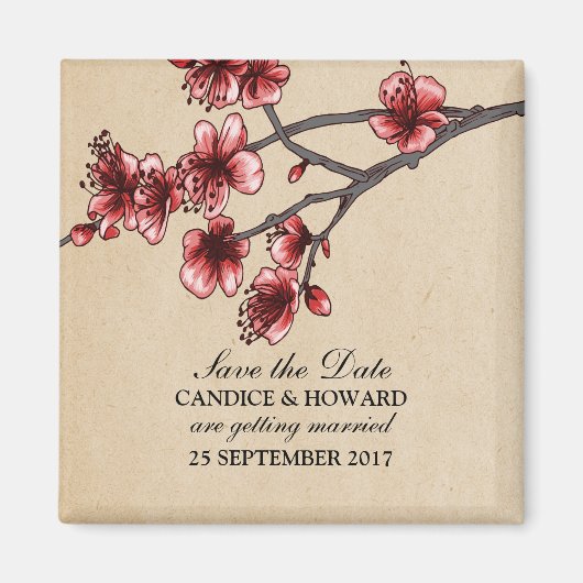 Red  Cherry Blossom Save the Date Magnet (Voorkant)