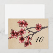 Red  Cherry Blossom Table Number Briefkaart (Voorkant / Achterkant)
