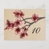 Red  Cherry Blossom Table Number Briefkaart (Voorkant)