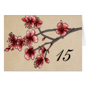 Red  Cherry Blossom Table Number Kaart (Voorkant Horizontaal)