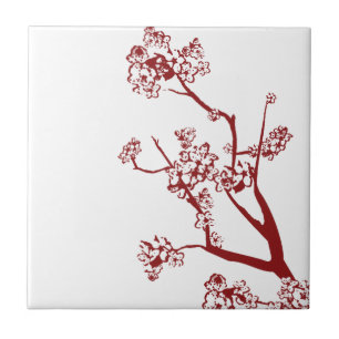 Red Cherry Blossom Tiles en Trivets Tegeltje