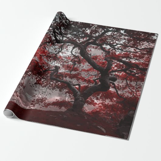 Red Cherry Blossom Tree Cadeaupapier (Uitgerold)
