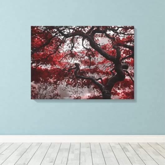 Red Cherry Blossom Tree Canvas Afdruk (Insitu (Houten vloer))