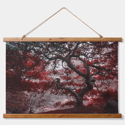 Red Cherry Blossom Tree Hangend Wandkleed (Voorkant)