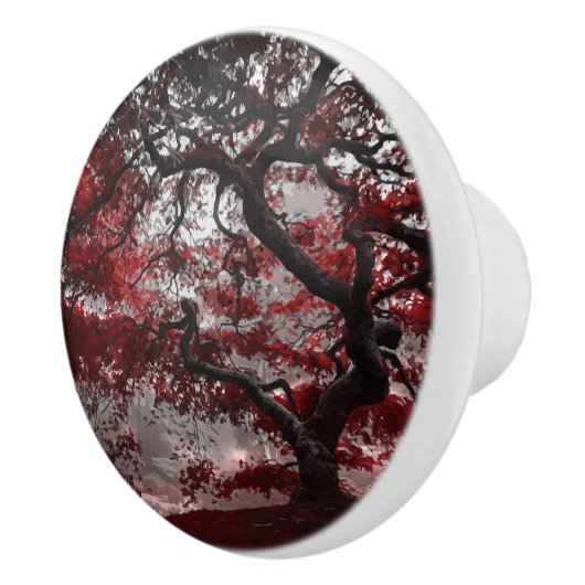 Red Cherry Blossom Tree Keramische Knop (Rechts)