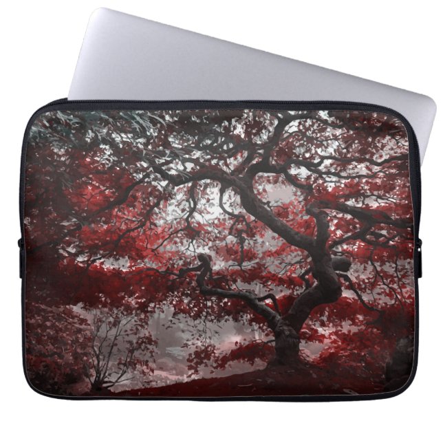 Red Cherry Blossom Tree Laptop Sleeve (Voorkant)