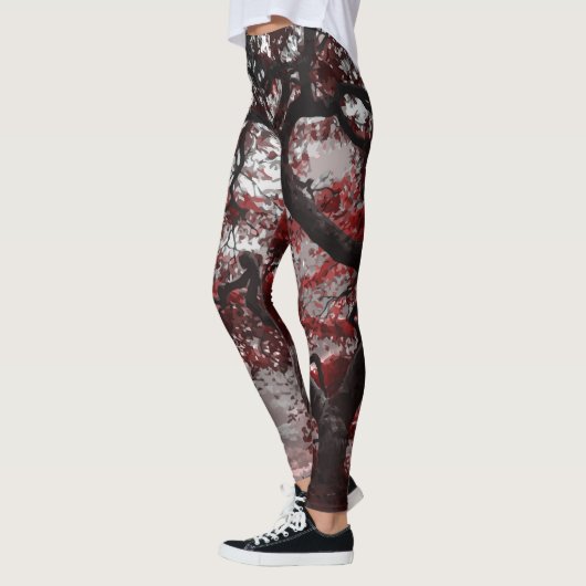 Red Cherry Blossom Tree Leggings (Links)