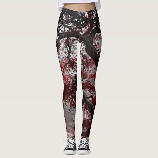 Red Cherry Blossom Tree Leggings (Voorkant)