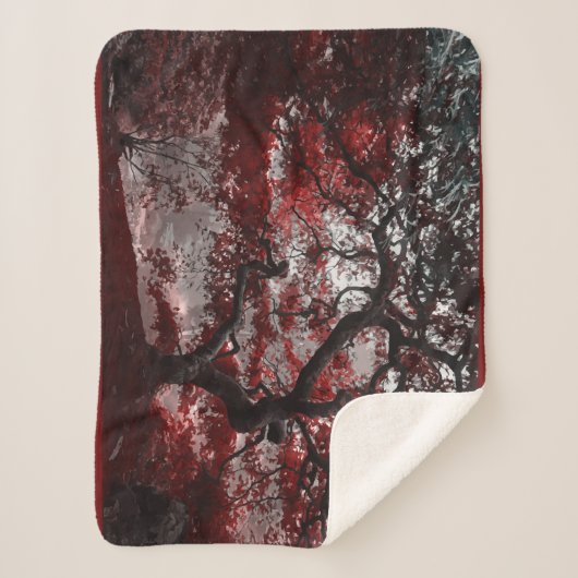 Red Cherry Blossom Tree Sherpa Deken (Voorkant)