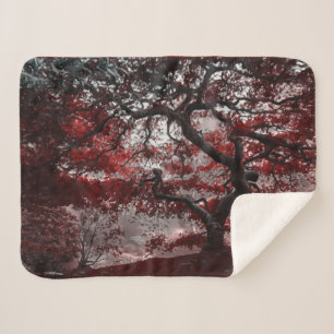 Red Cherry Blossom Tree Sherpa Deken