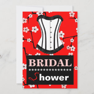 Red Cherry Blossom Vrijgezellenfeest Corset Invita Kaart