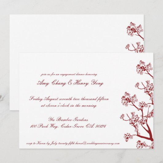 Red Cherry Blossom Wedding Jubileum Invite Kaart (Voorkant / Achterkant)
