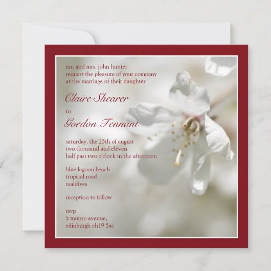 Red Cherry Blossom Wedding Kaart (Voorkant)