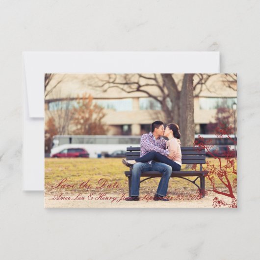 Red Cherry Blossom Wedding Save the Date Cards (Voorkant)