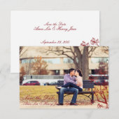 Red Cherry Blossom Wedding Save the Date Cards (Voorkant / Achterkant)