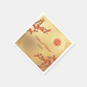 Red Cherry Blossoms Gold Chinese Wedding Custom Servet (Hoek)