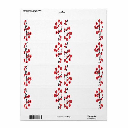 Red Cherry Blossoms Label (Full Sheet)