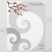 Red Cherry Blossoms Sakura Bloemen & Grijze Spiral Briefhoofd (Voorkant)