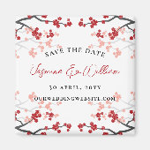 Red Cherry Blossoms Sakura Flowers Save The Date Magneet (Voorkant)