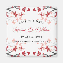 Red Cherry Blossoms Sakura Flowers Save The Date
