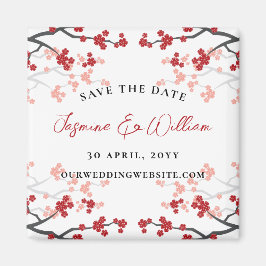 Red Cherry Blossoms Sakura Flowers Save The Date Magneet